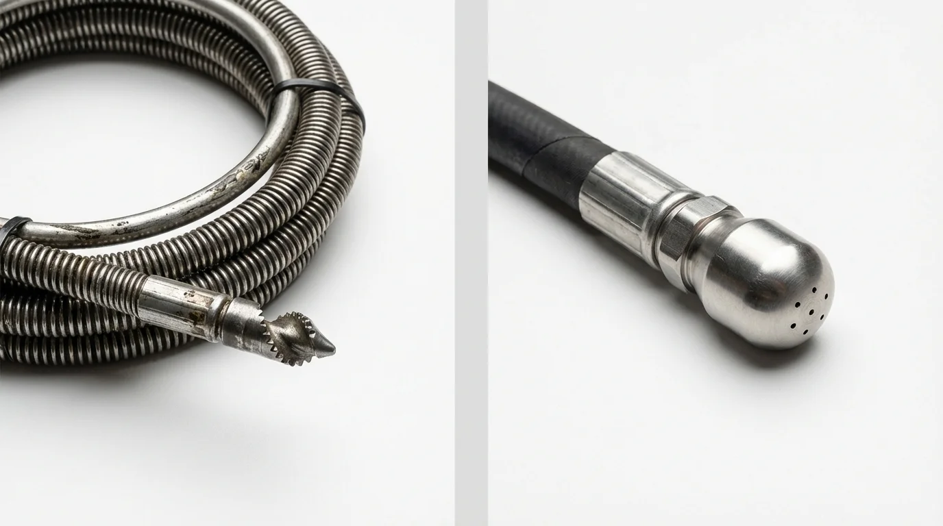 Drain snake cable and hydro jetting nozzle used for drain cleaning in Carey, OH