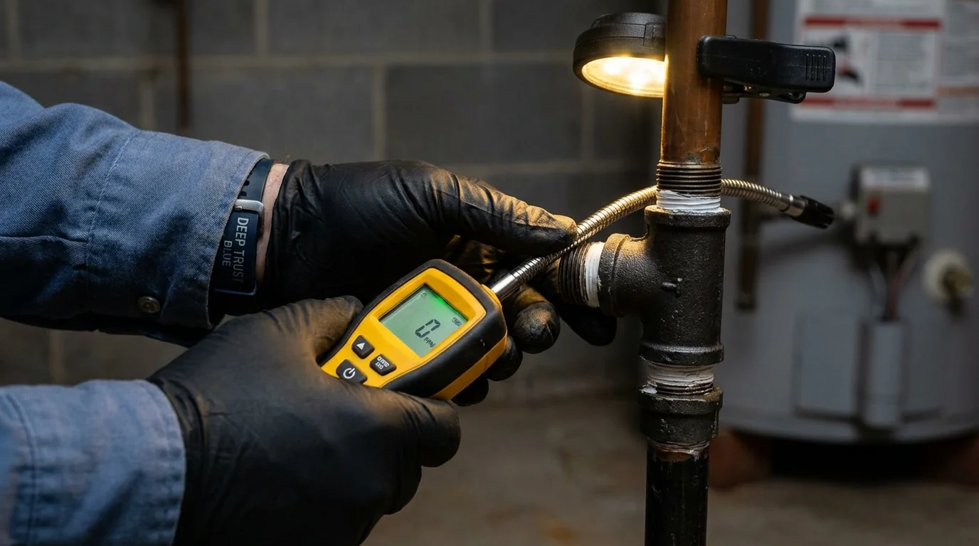 Gas leak detection with electronic sniffer by Johns Plumbing LLC in Carey