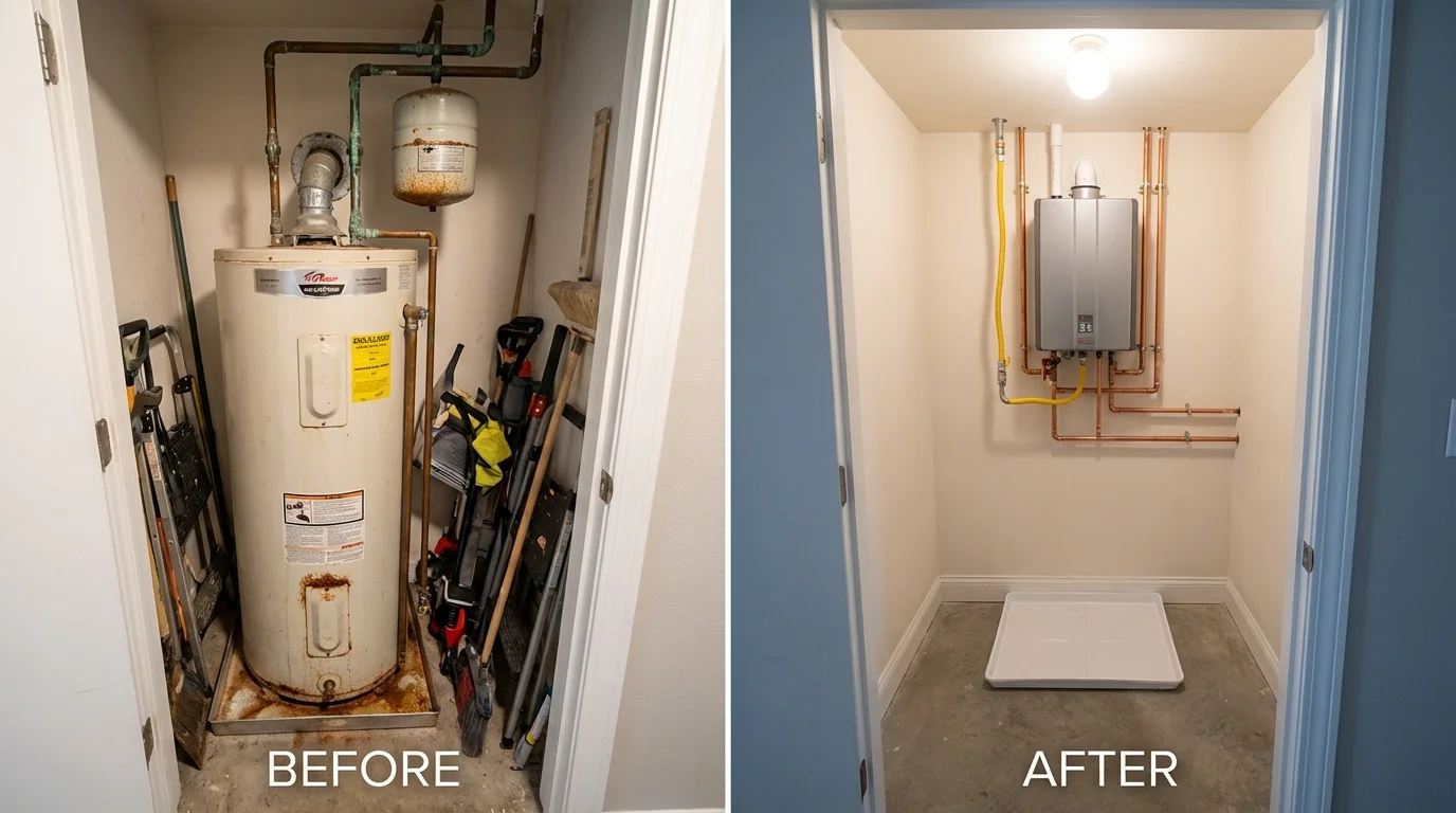 Tank water heater versus wall-mounted tankless unit comparison for Carey, OH homeowners